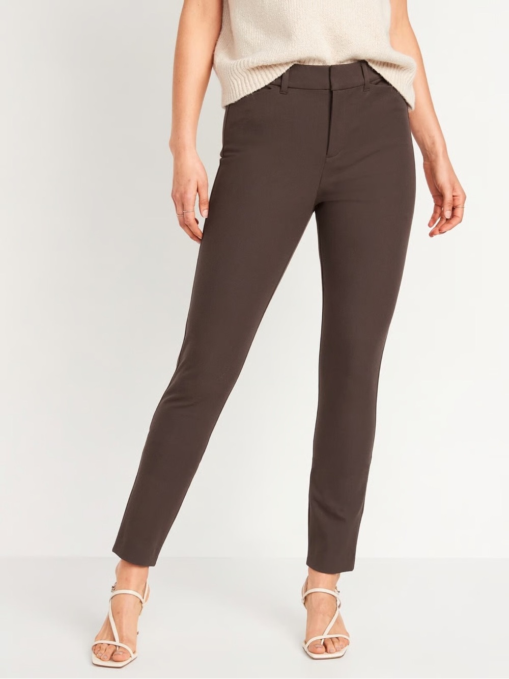 Old Navy Pixie Skinny Trouser Slim Straight Ankle Brown Office Work Mid Rise